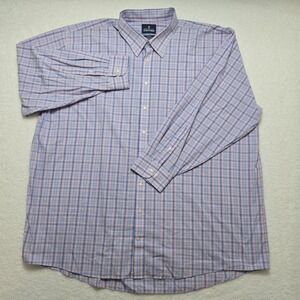 Stafford Travel Long Sleeve Shirt Mens Big 19 34/35 Blue Plaid Performance Super